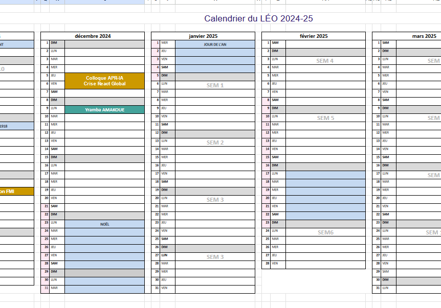 Calendrier 2024-25